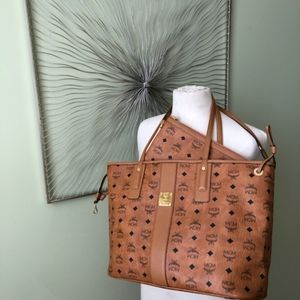 MCM Cognac logo tote bag